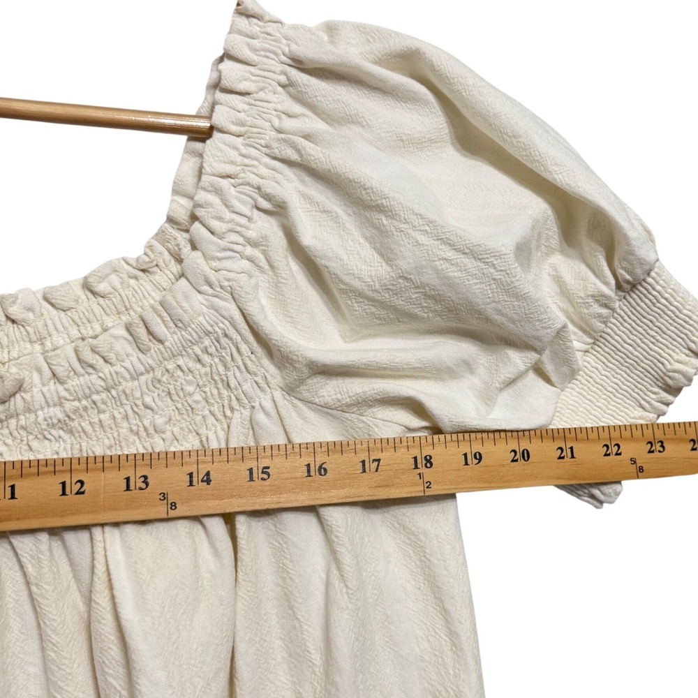 Free People Mila Mini Dress Womens Large Ivory White NWT Smocked Puff Sleeve - Picture 8 of 11